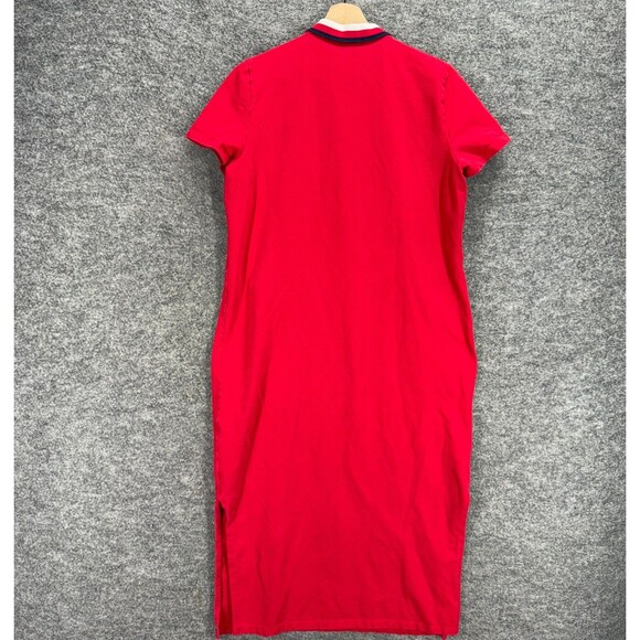 Tommy Hilfiger Dress Women L Large Red Maxi Long Collared Short Sleeve Zipper - Picture 2 of 7